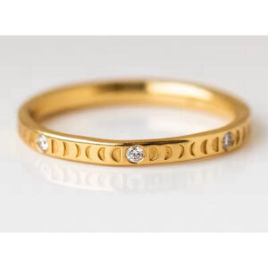 NEW Unisex 14k Gold-Plated S925 Engraved Moon Phases Simulated Diamond Ring Sz 6